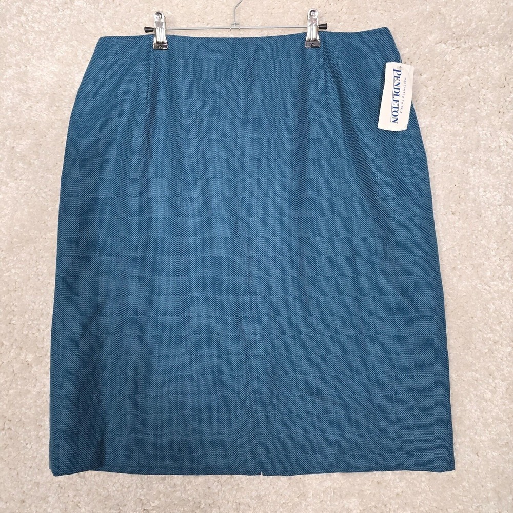 Pendleton Pencil Skirt Womens‎ 18 Blue Virgin Wool Textured Career Minimalist